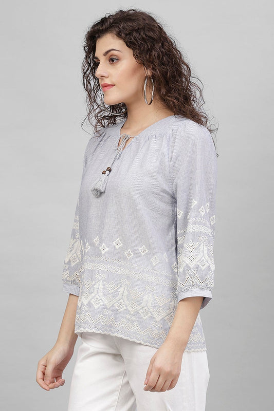 Gipsy Blue Emproidered Cotton Tunic