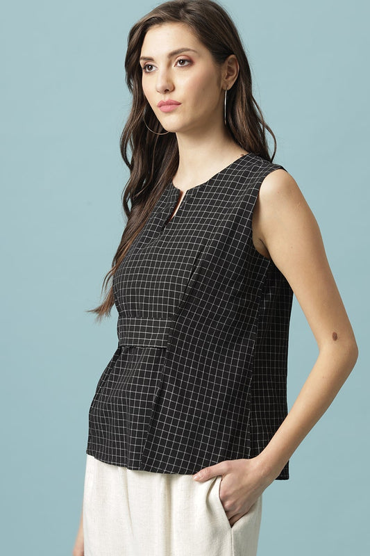 Gipsy Black Medium Length V-Neck Cotton Blouse