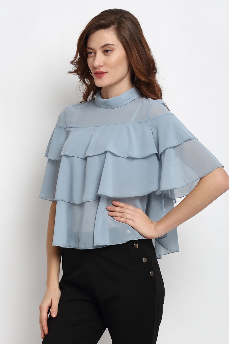 Sage Medium Length Choker Neck Polyester Blouse