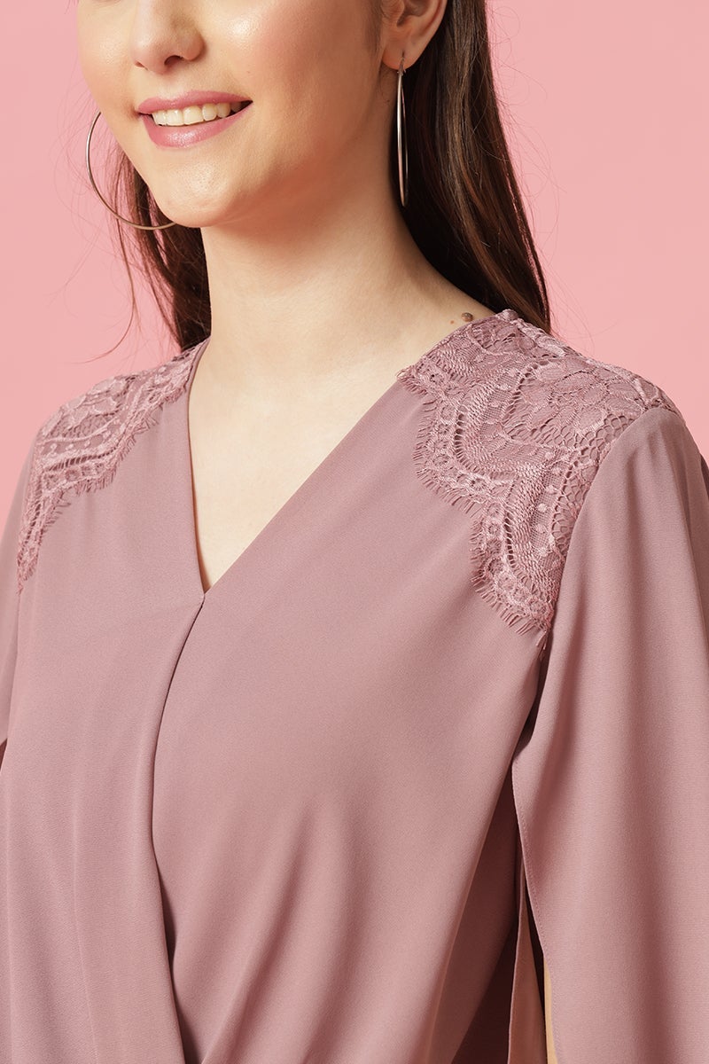 Gipsy Aubergine Medium Length V-Neck Polyester Blouse