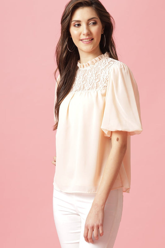 Gipsy Baby Pink Medium Length Choker Neck Polyester Blouse