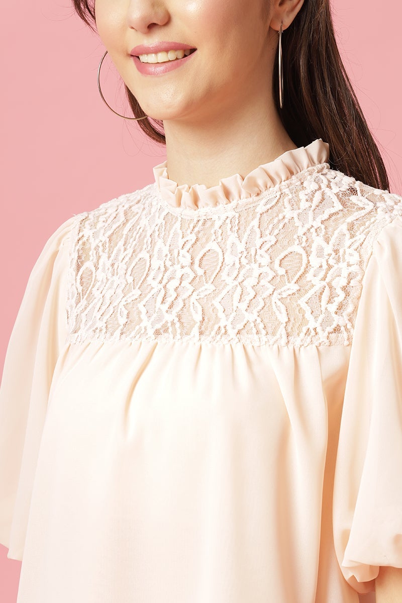 Gipsy Baby Pink Medium Length Choker Neck Polyester Blouse