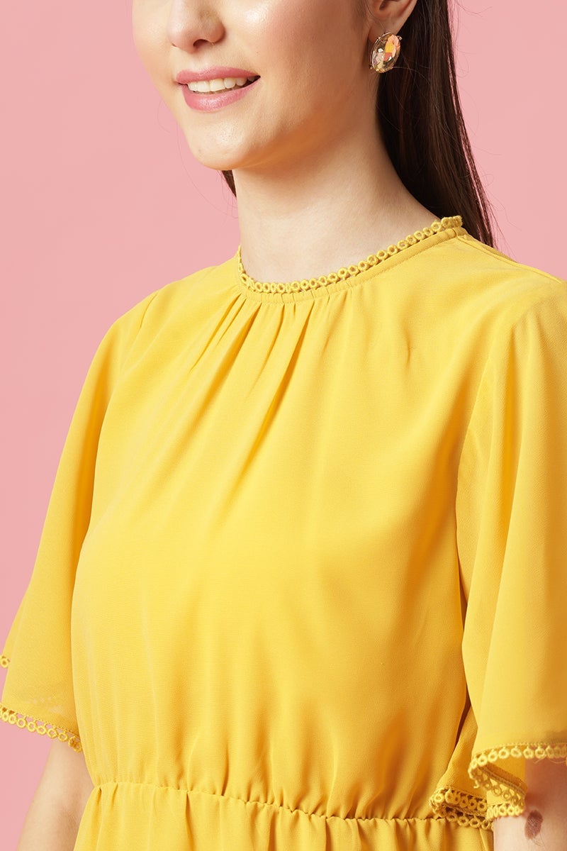 Gipsy Yellow Medium Length Round Neck Polyester Blouse