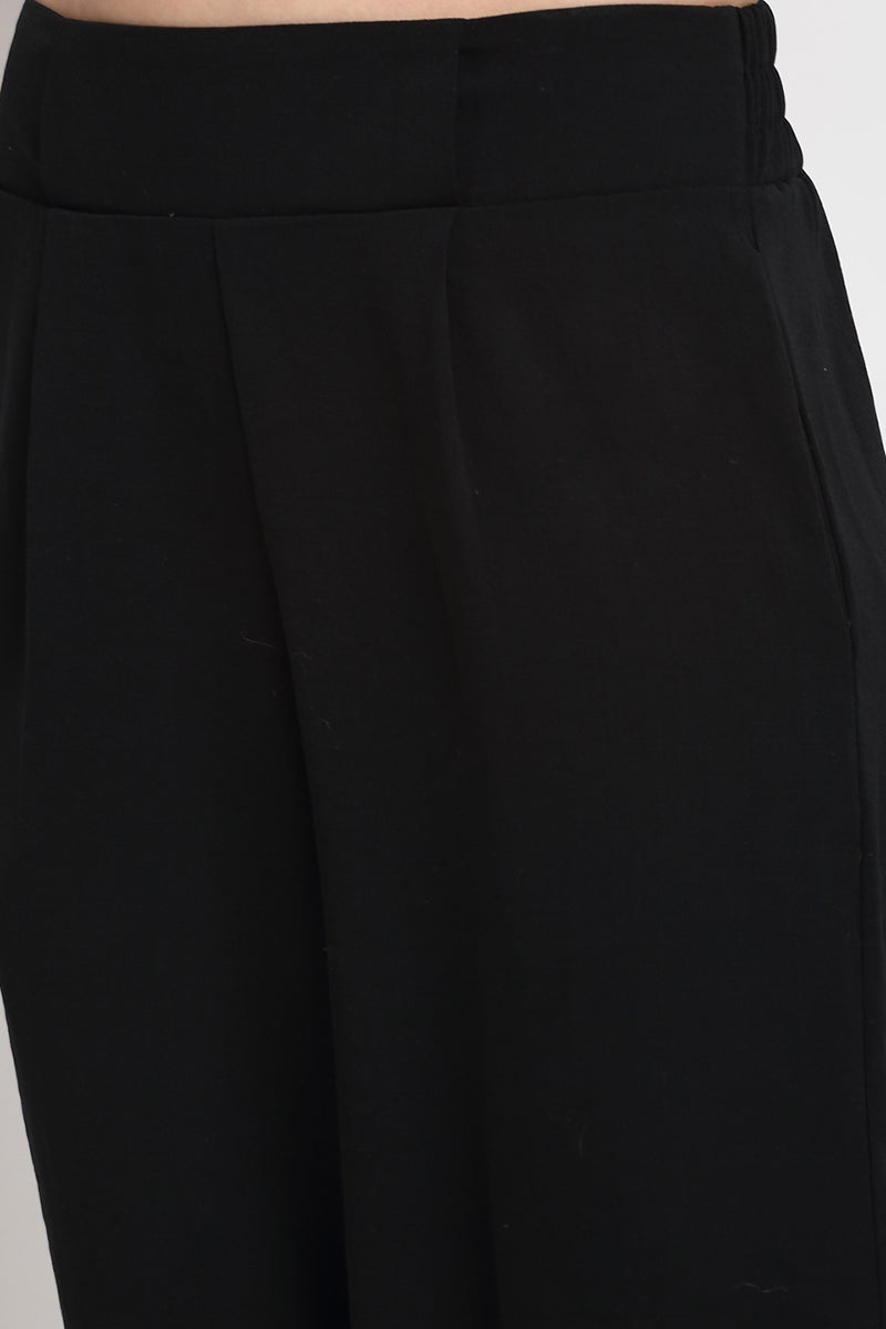 Black Ankle Length Solid Linen Pant