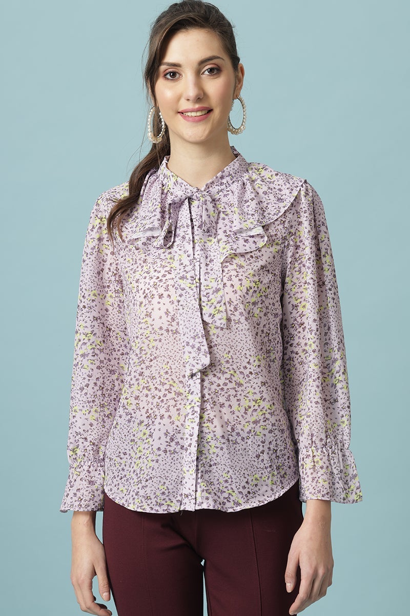 Gipsy Purple Medium Length Round Neck Polyester Tunic