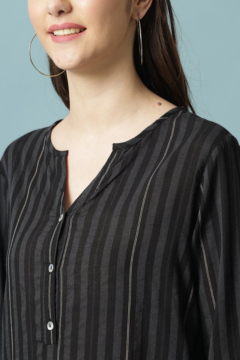 Gipsy Black Medium Length V- Neck Cotton Tunic