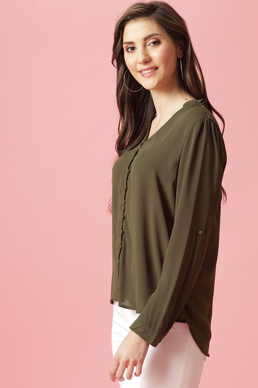 Gipsy Olive Medium Length V- Neck Polyester Tunic