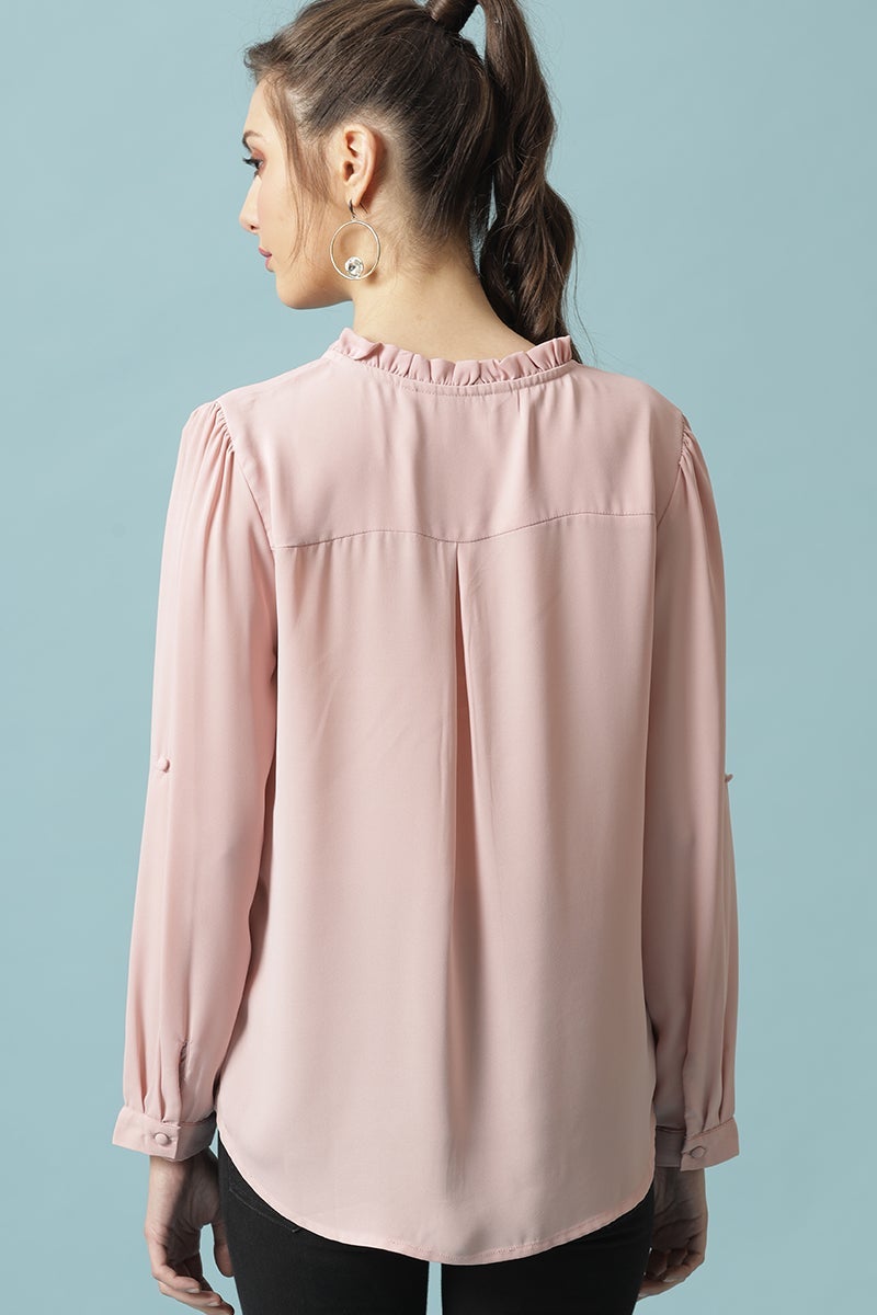 Gipsy Dusky Pink Medium Length V- Neck Polyester Tunic