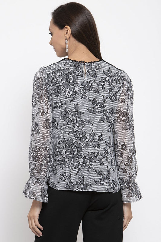Gipsy Women Round Neck Long Sleeves Solid Black/White Color Tops