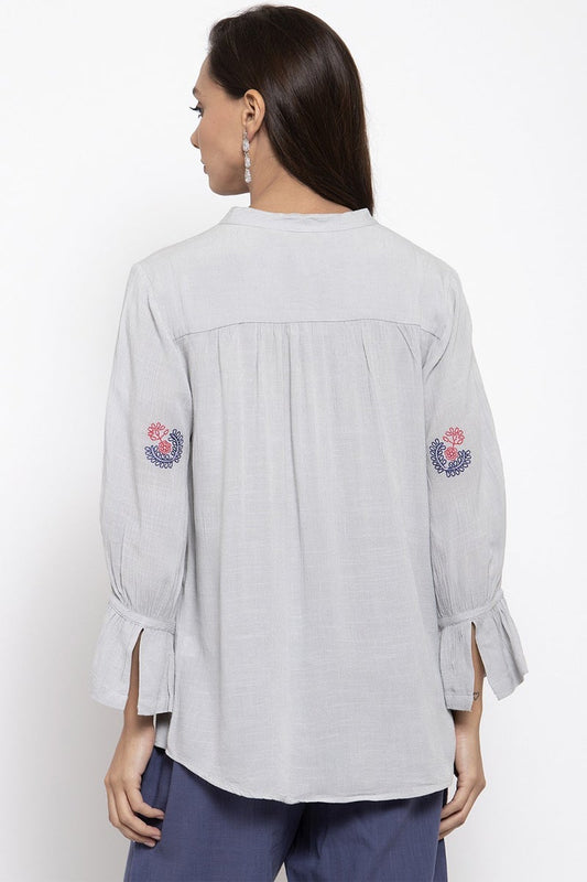 Gipsy Women Polyester V-Neck Light Grey Tunic
