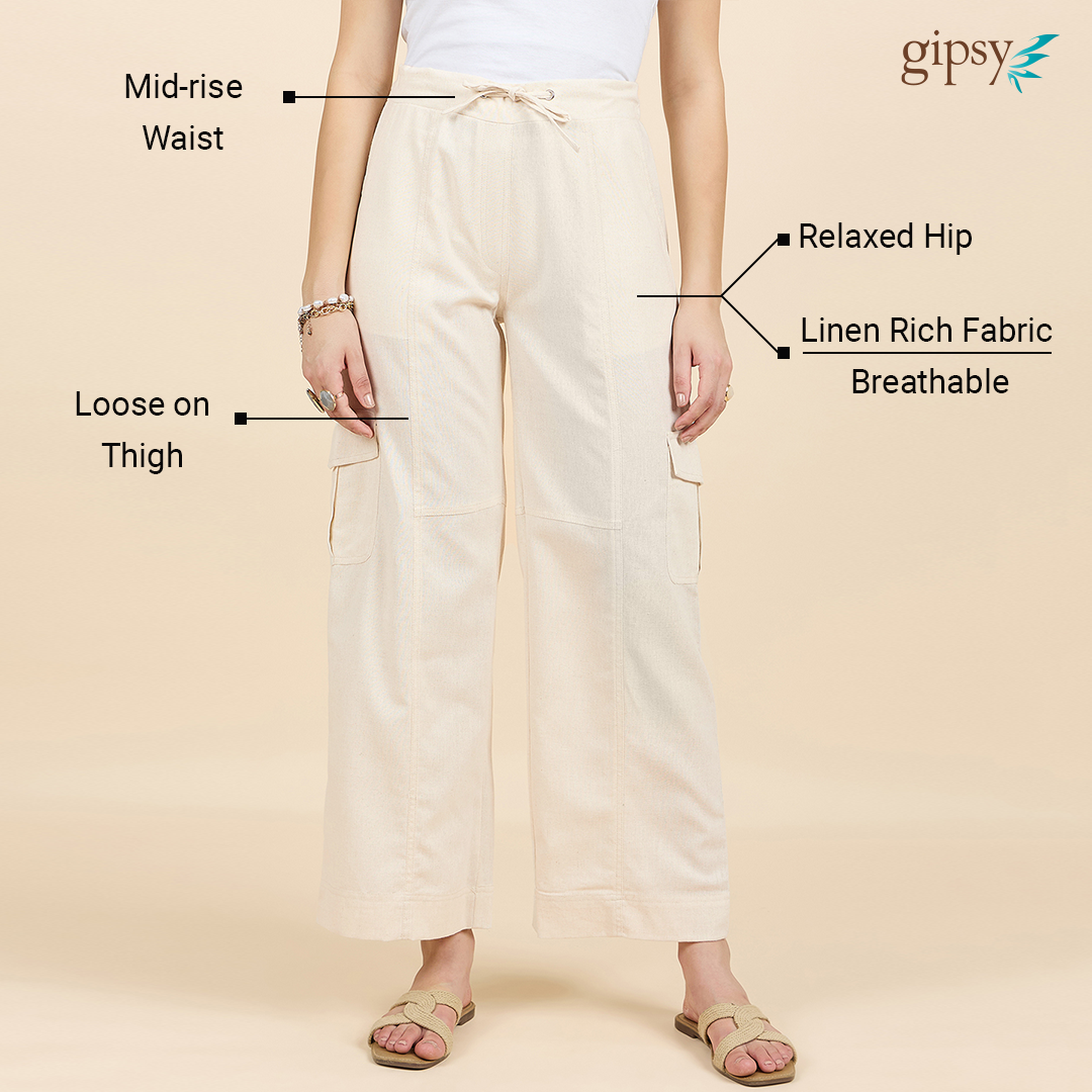 Gipsy Woman Bottom Wear Pant Regular Fit  Linen Beige