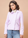 Gipsy Women Spread Collar Short Full Sleeves Suede Fabric Lavender Jackets