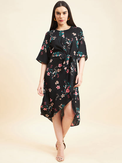 Gipsy Women Print Side Cut Modal Midi Black Dress