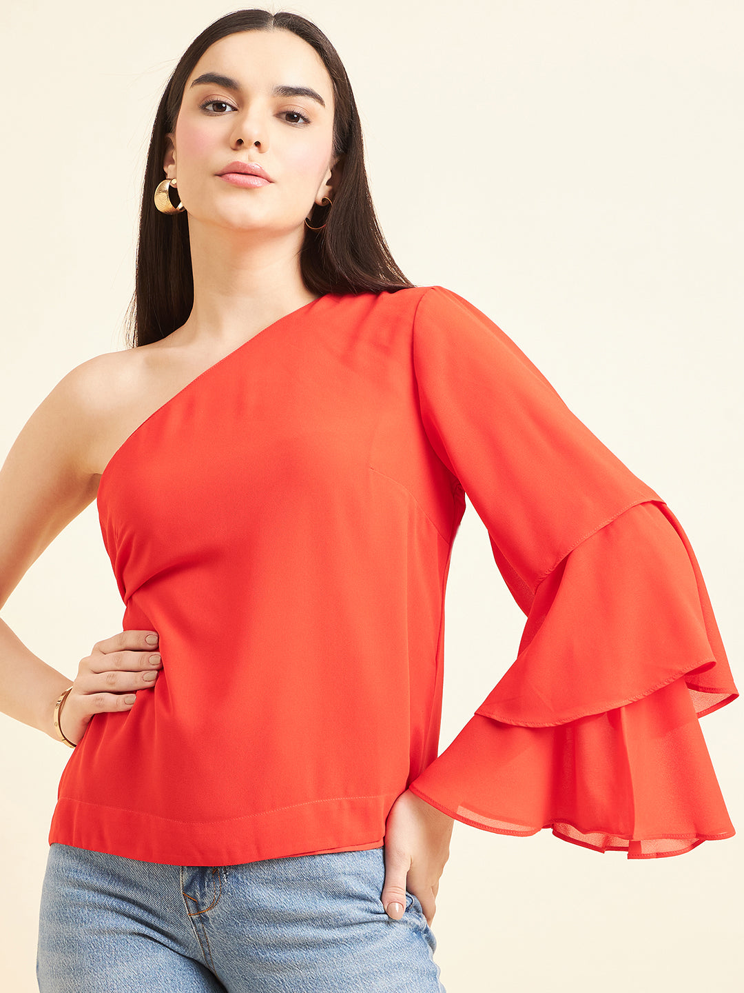 Gipsy Women Solid Polyester Red Top