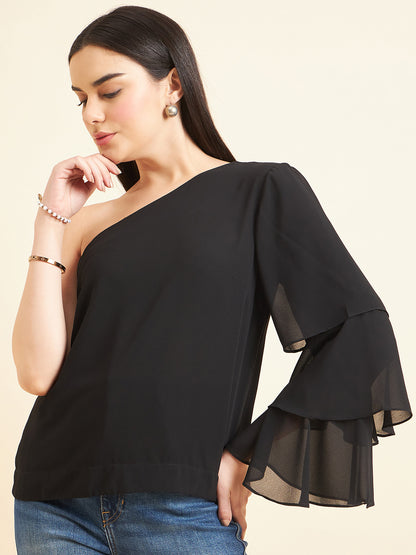 Gipsy Women Solid Polyester Black Top