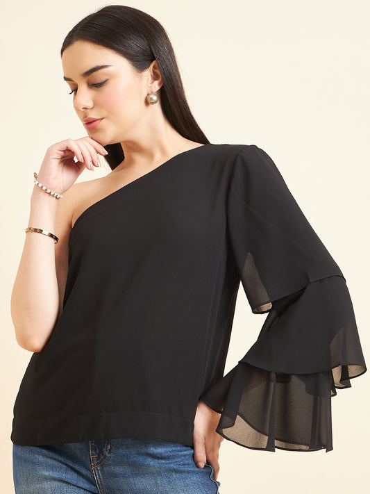 Gipsy Women Solid Polyester Black Top