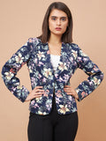 Gipsy Women V-Neck Straight Full Sleeve Cotton Fabric Navy Floral Coat