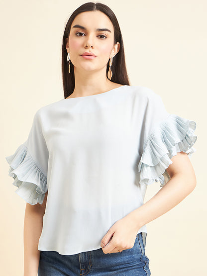 Gipsy Women Solid Polyester Lt. Sage Top
