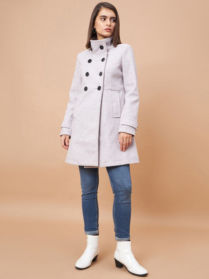 Gipsy Women Funnel Collar Straight Full Sleeve Synthetics Fabric Lavender Coat