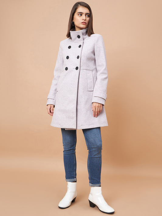 Gipsy Women Funnel Collar Straight Full Sleeve Synthetics Fabric Lavender Coat