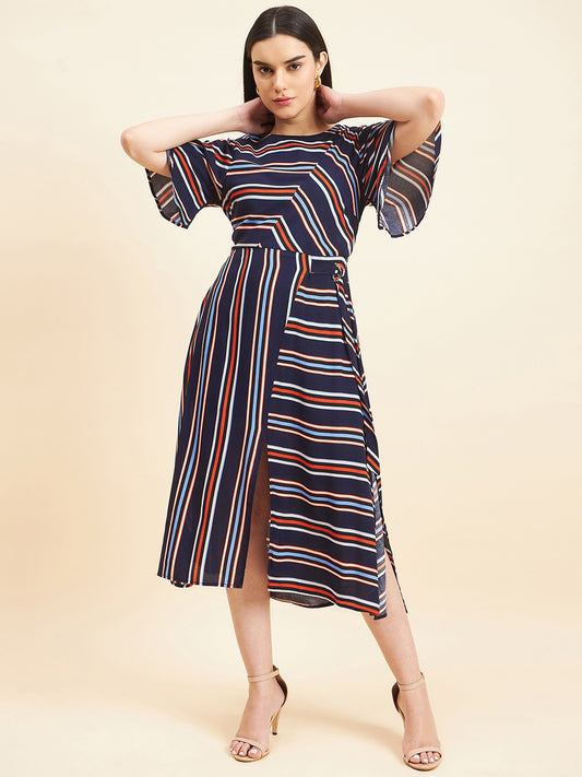 Gipsy Women Print Knotting Modal Maxi Navy Dress
