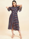 Gipsy Women Print Knotting Modal Maxi Navy Dress