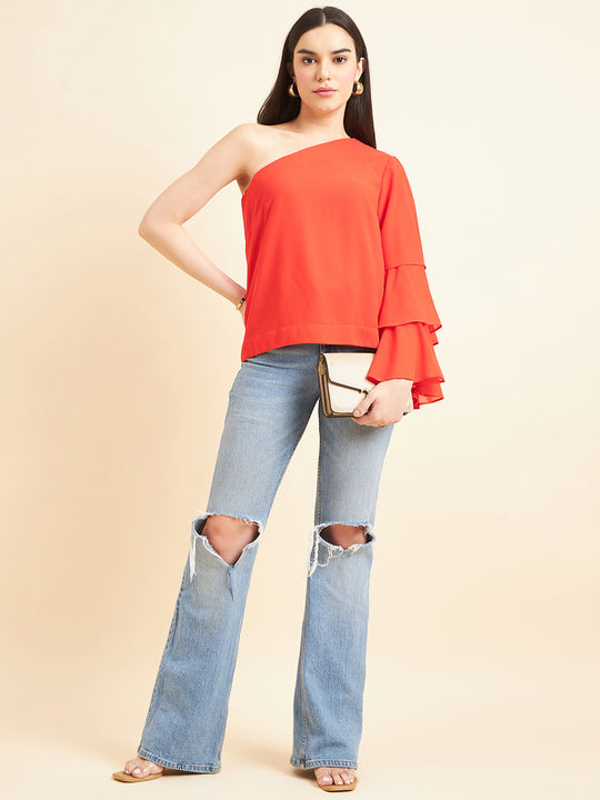 Gipsy Women Solid Polyester Red Top