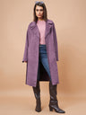 Gipsy Women Lapel Collar Straight Full Sleeve Suede Fabric Purple Coat