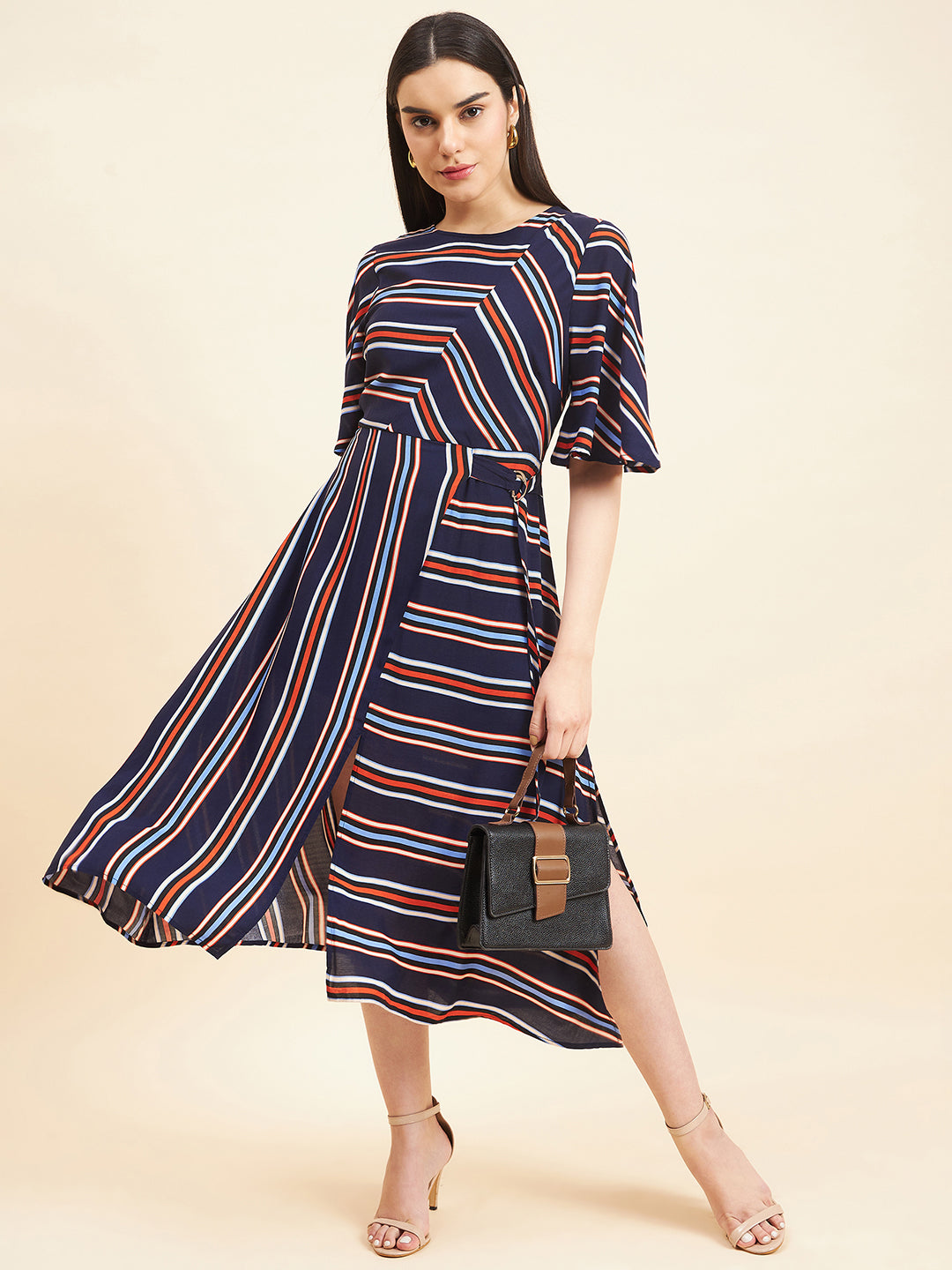 Gipsy Women Print Knotting Modal Maxi Navy Dress