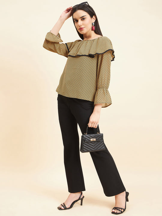 Gipsy Women Print Frill Polyester Mustard Top