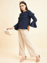 Gipsy Women Solid Embellishment Polyester Navy Top