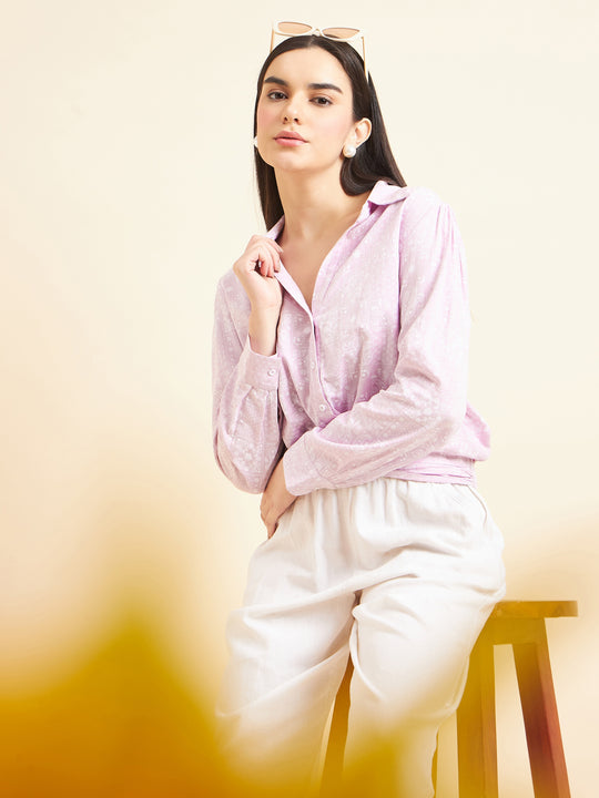 Gipsy Women Printed Waist Band
With Elastic Crop Cotton Lavender Top