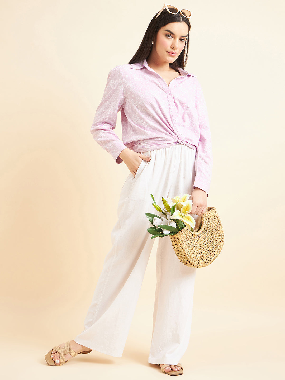 Gipsy Women Printed Waist Band
With Elastic Crop Cotton Lavender Top