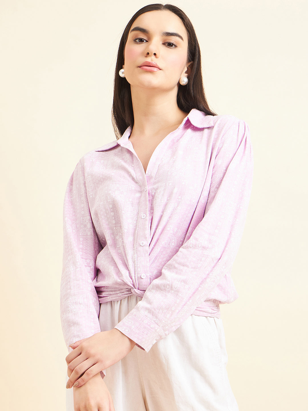 Gipsy Women Printed Waist Band
With Elastic Crop Cotton Lavender Top