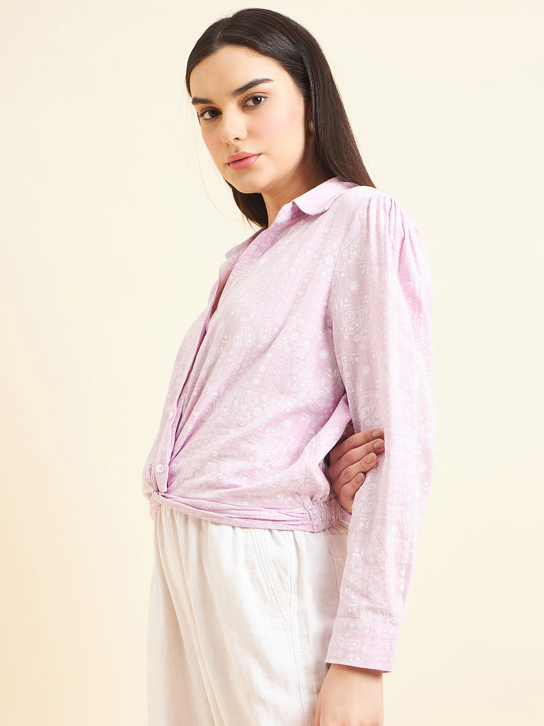 Gipsy Women Printed Waist Band
With Elastic Crop Cotton Lavender Top