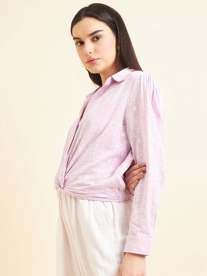 Gipsy Women Printed Waist Band
With Elastic Crop Cotton Lavender Top