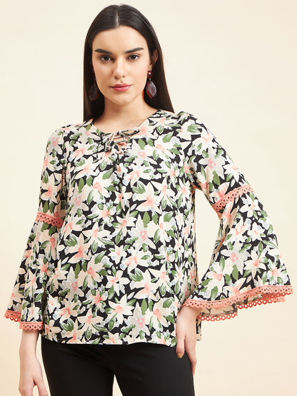 Gipsy Women Printed Lace Rayon Black Top