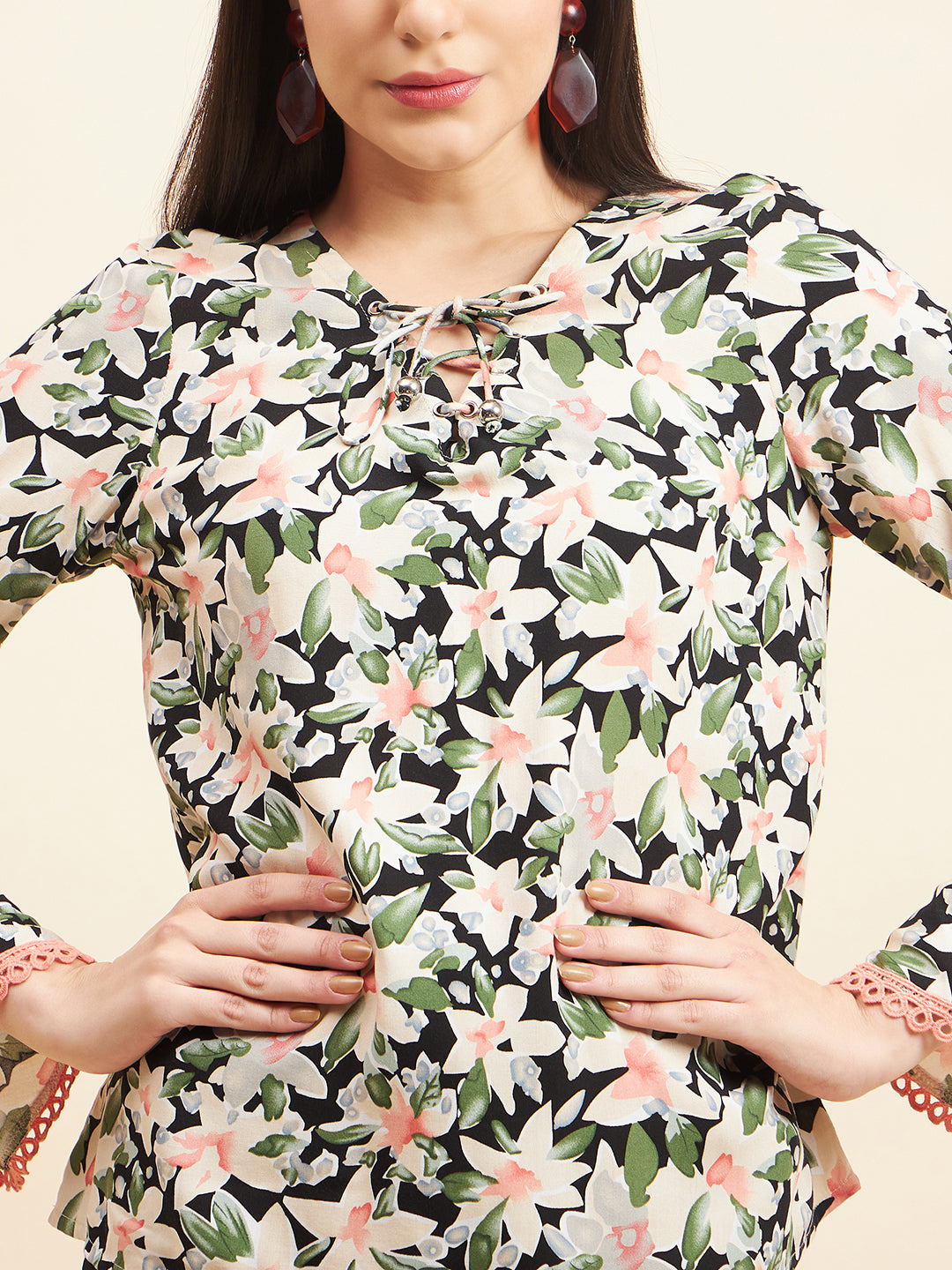 Gipsy Women Printed Lace Rayon Black Top