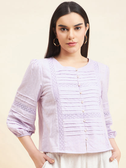 Gipsy Women Solid Lace Cotton Lilac Top