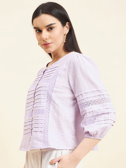 Gipsy Women Solid Lace Cotton Lilac Top
