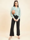 Gipsy Women Solid Button Georgette Pastel Green Top