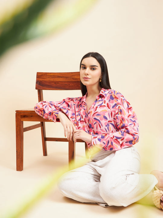 Gipsy Women Printed Waist Band
With Elastic Crop Rayon Pink Top