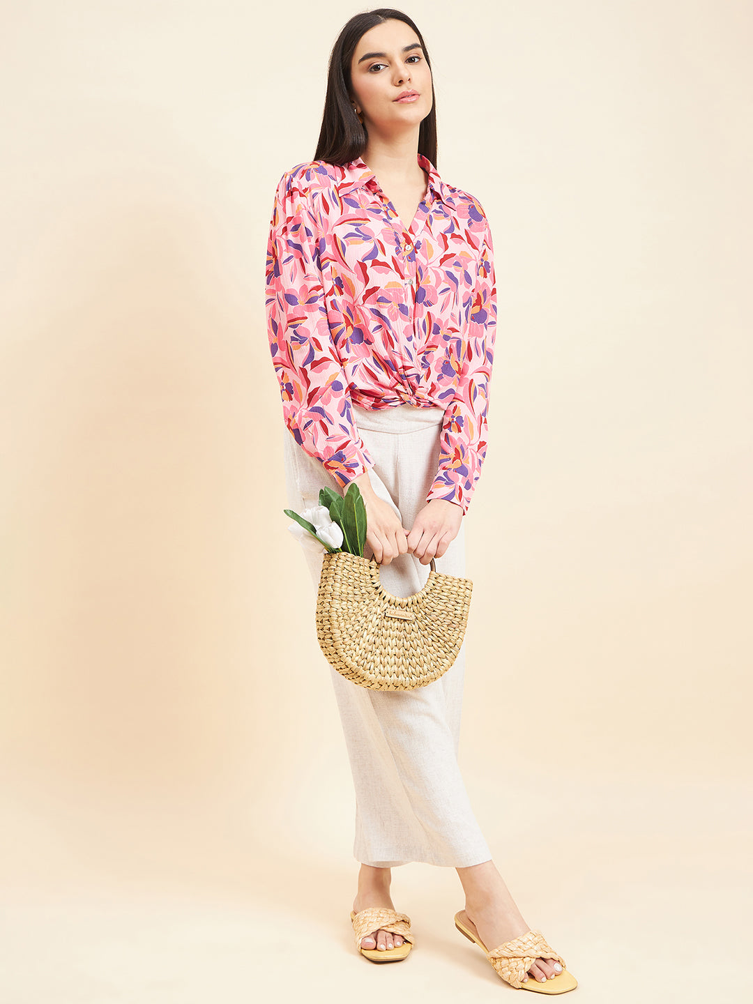 Gipsy Women Printed Waist Band
With Elastic Crop Rayon Pink Top