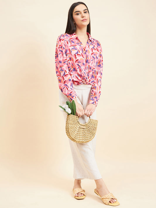 Gipsy Women Printed Waist Band
With Elastic Crop Rayon Pink Top