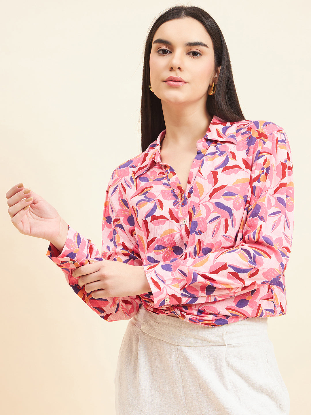 Gipsy Women Printed Waist Band
With Elastic Crop Rayon Pink Top