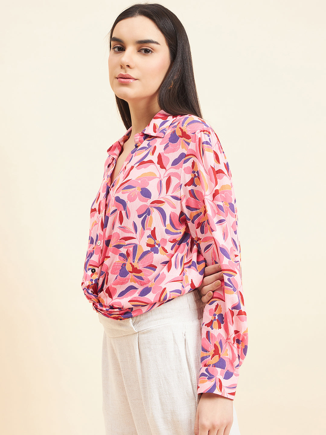 Gipsy Women Printed Waist Band
With Elastic Crop Rayon Pink Top