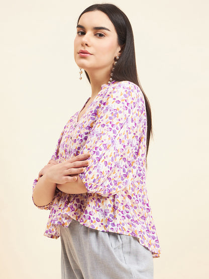 Gipsy Women Printed Button Rayon Purple Top