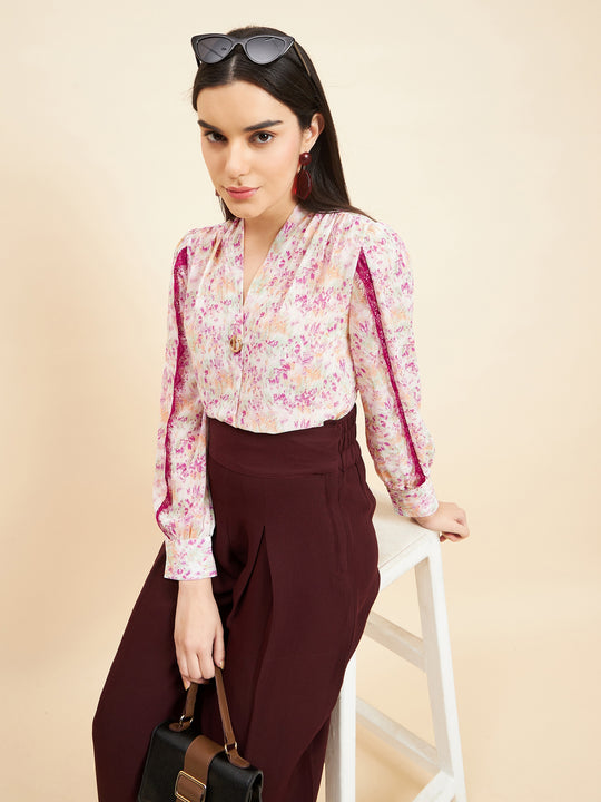 Gipsy Women Printed Lace Georgette Pink Top