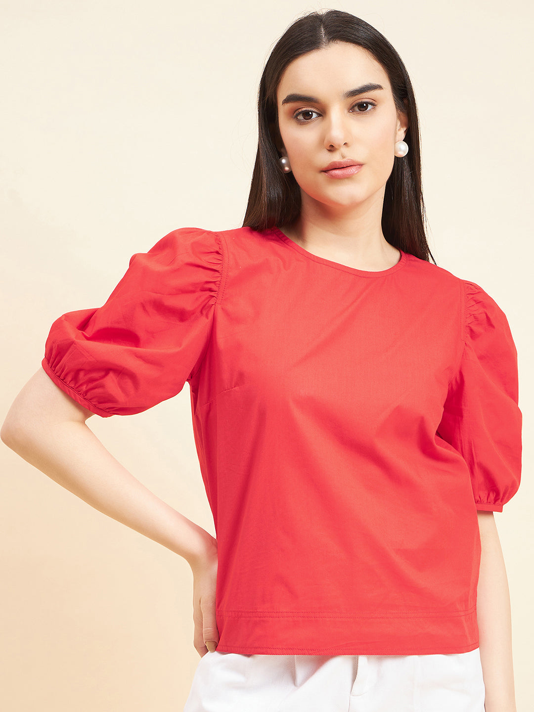 Gipsy Women Solid Cotton Red Top