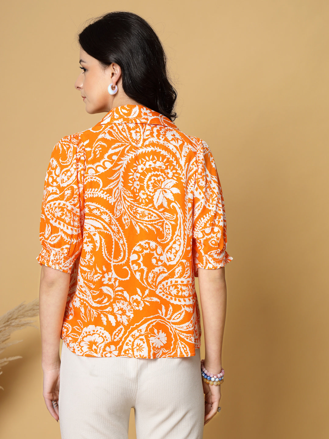 Gipsy Orange Floral Printed Rayon Blouse